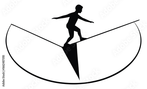 Balancing Act Silhouette on Abstract Geometric Shape Symbolizing Risk Management