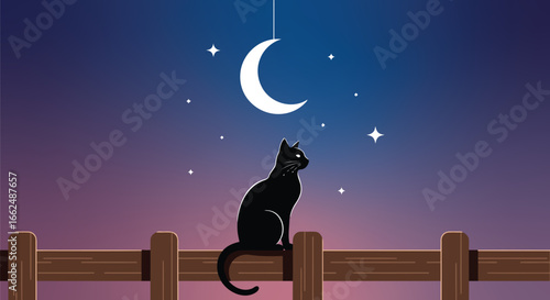 Enchanting cat under moonlit night sky scene