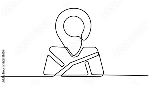 Geolocation icon vector illustration. Continuous one line drawing navigator. Single line art location mark. Map pin continuous one line drawing. Location, navigator, geolocation sign in simple linear.