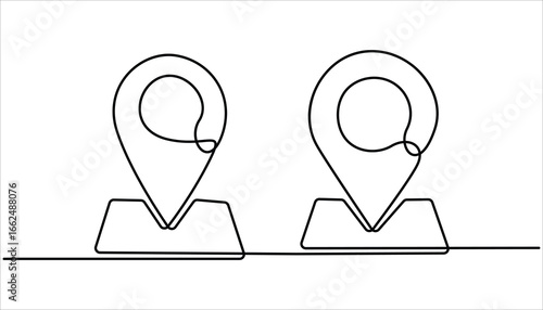 Geolocation icon vector illustration. Continuous one line drawing navigator. Single line art location mark. Map pin continuous one line drawing. Location, navigator, geolocation sign in simple linear.