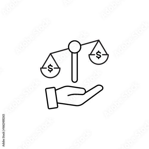 Balanced wealth money scales held in a hand
