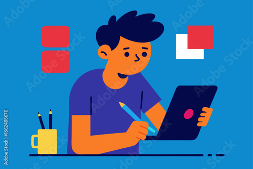Teenager Designing Graphics with Tablet Pen Concept