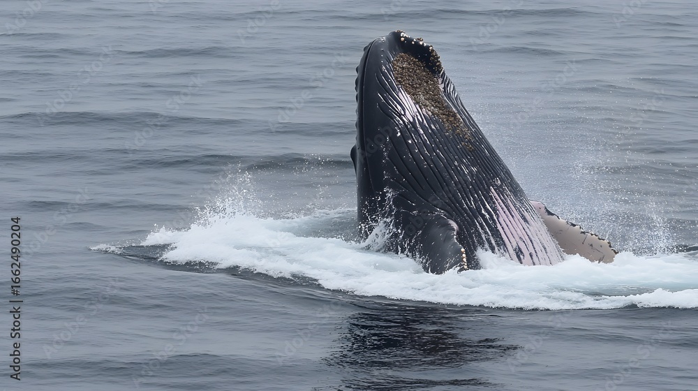 Fototapeta premium Humpback Whale Breaching Ocean Surface Water Splash