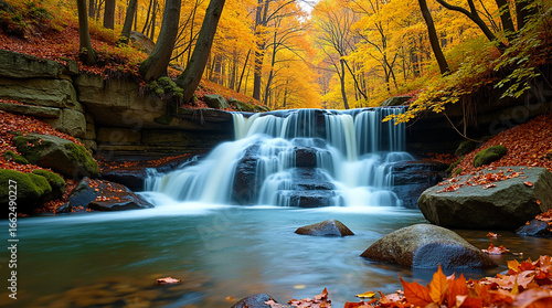 Waterfall in autumn forest