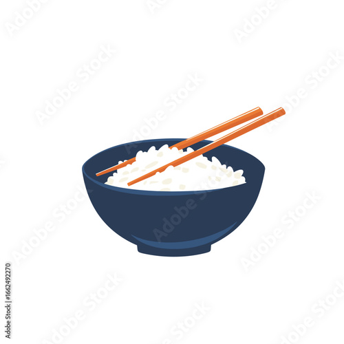 flat vector of a rice bowl with chopsticks placed across