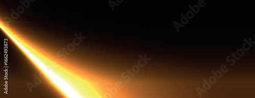 A glowing orange and black background with a smooth gradient. The background features a radiant orange light beam effect. Light leak background vector. Black background.