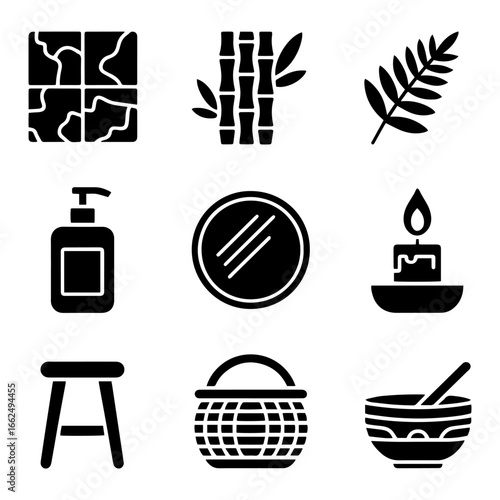 Modern Bathroom Icons – Solid Vector Set of Contemporary Decor