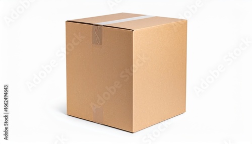 Tall Sealed Corrugated Cardboard Box Isolated on a Clean White Background.