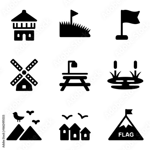 Lookout Tower Icons Solid Vector Set of Observation Towers