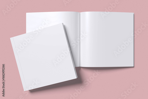 White square magazine with red background for mockup template