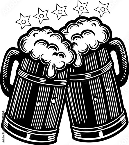 Cheers to Good Times: Two mugs clink together in a toast, overflowing with bubbly delight. The illustration radiates the jovial spirit of companionship, relaxation, and merriment.