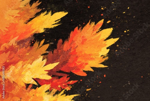 Colorful autumn leaves falling on a dark background creating a vibrant seasonal scene