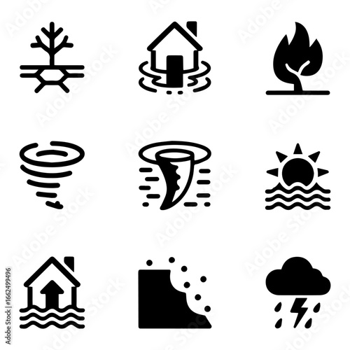 Climate Impact Silhouette Icons Environmental and Sustainability Vector Set