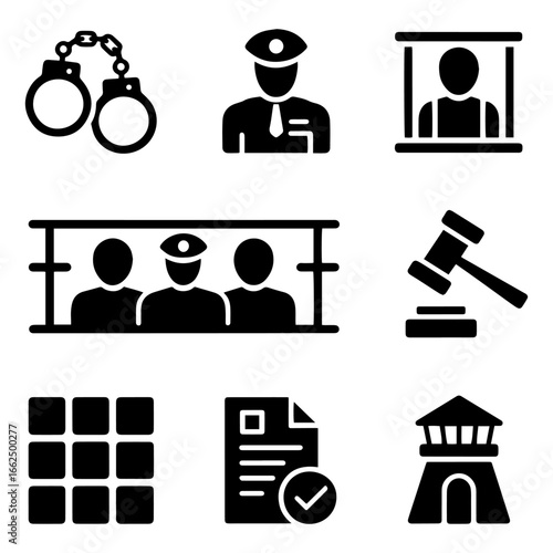 Arrest and Detention Silhouette Icons Police and Justice Vector Symbols