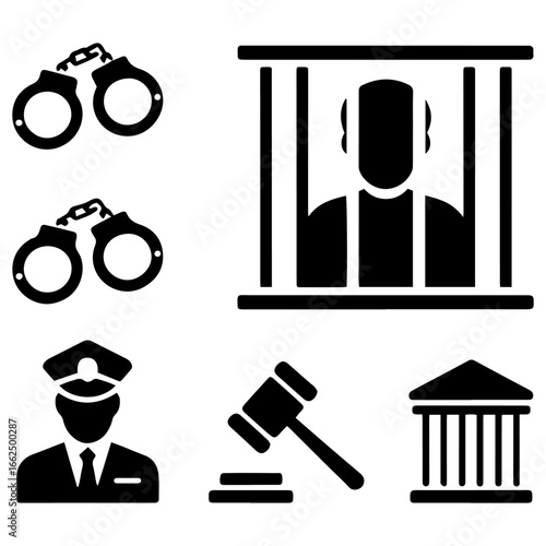 Arrest and Detention Silhouette Icons Police and Justice Vector Symbols