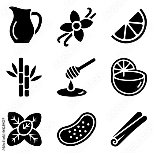 Yogurt Ingredient Icon Set Natural Food Element Silhouettes Vector Collection