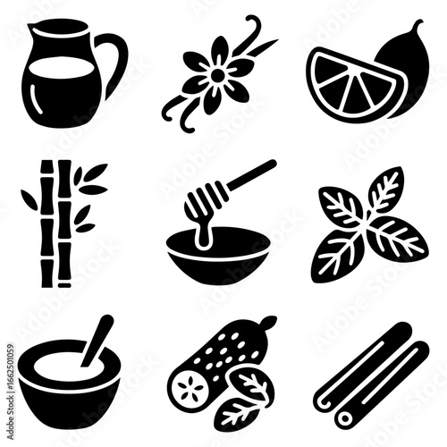 Yogurt Ingredient Icon Set Natural Food Element Silhouettes Vector Collection