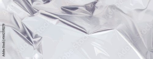 A metallic silver background, with a crumpled texture. The background is shiny and reflective, giving a modern silver background look. Glossy shiny crumpled paper texture background vector