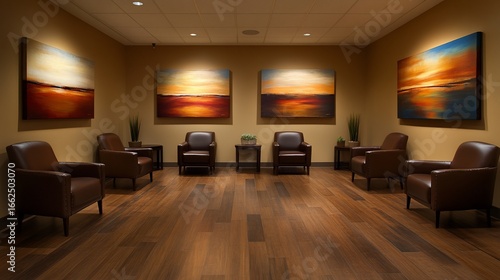 Wallpaper Mural Modern waiting area with comfortable seating and abstract art Torontodigital.ca