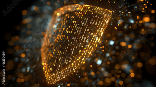 Glowing Gold Shield Abstract Digital Security Concept