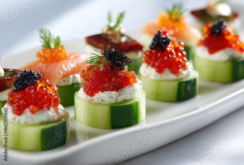 Wallpaper Mural Colorful gourmet appetizers with fresh vegetables and garnishes arranged on a white platter Torontodigital.ca