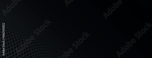 Black halftone gradient background. Black gradient halftone banner vector background. Black background halftone texture. Minimal black halftone gradient vector background