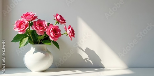 Elegant white vase, vibrant blooms, textured wall  Low angle ,  design,  leaves