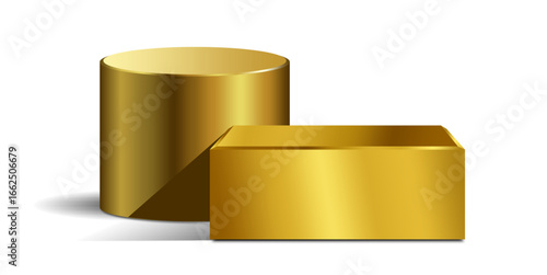 Cylinder block gold podium vector for luxury products, elegant displays, and high-end awards. Useful for showcasing items or winners with a prestigious, modern aesthetic.