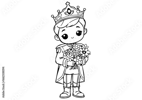 Cute Prince with Flowers Coloring Page