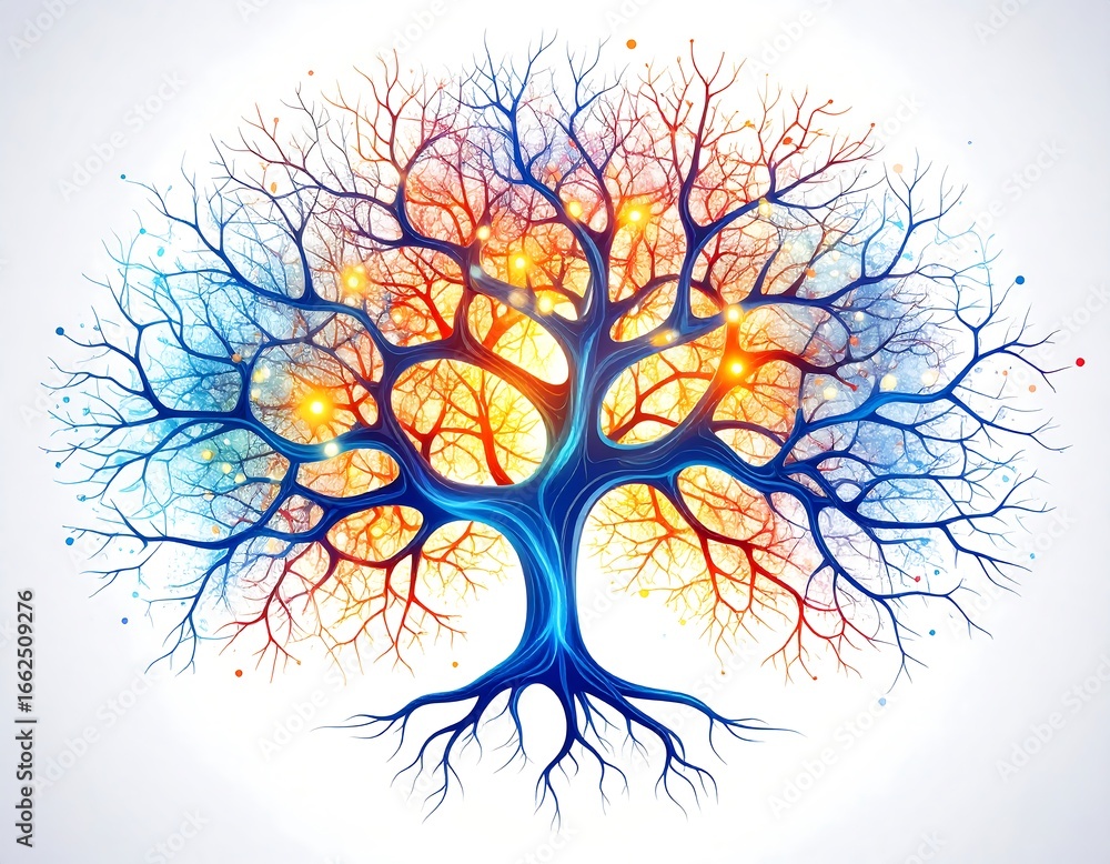 Obraz premium Vibrant, stylized tree with glowing branches