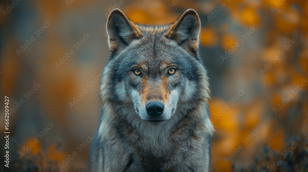 Fototapeta premium Lobo em um Bosque no Outono