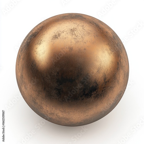 A perfectly round, copper-toned sphere with a slightly distressed, mottled surface