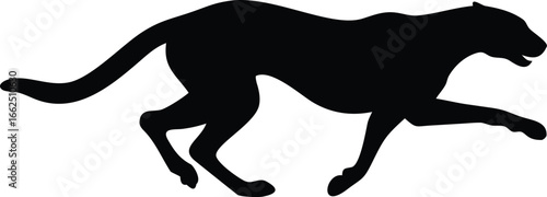 Silhouette of a cheetah running at full speed against a white background