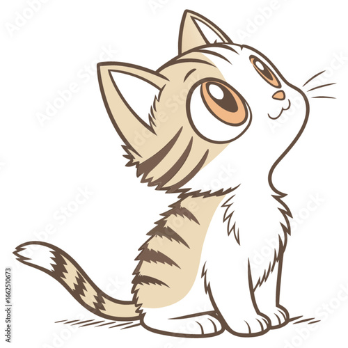 A fun vector illustration of a cute cartoon kitten with a smiling happy tail