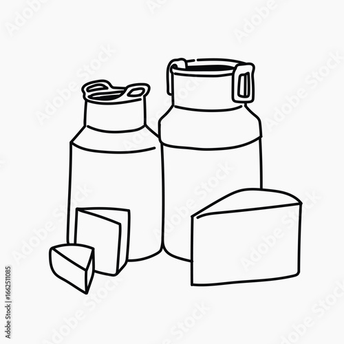 Milk churn & cheese hand drawn illustration vector