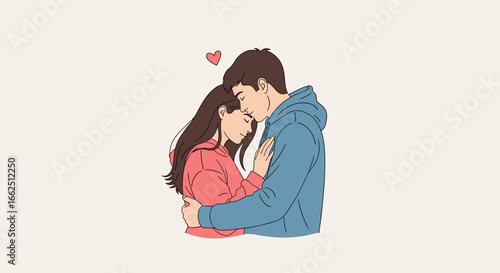 An illustration depicting a couple in a tender embrace showcasing mutual affection and romantic connection