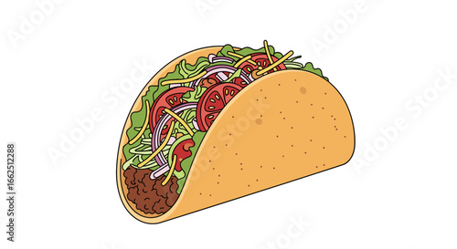 Deliciously fresh and flavorful traditional ground beef taco packed with crisp lettuce ripe tomatoes and sharp onions