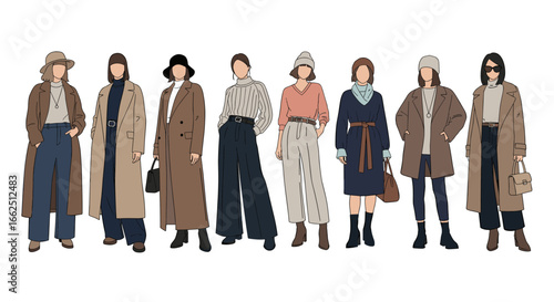 Chic winter fashion collection featuring diverse styles and outerwear essentials for the modern wardrobe