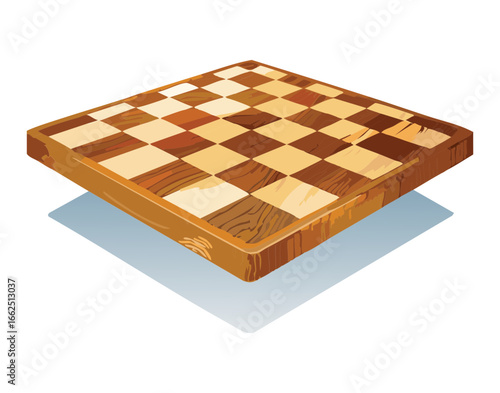 A detailed vector drawing of a wooden chessboard with a perspective view, a classic icon for rivalry and strategic planning