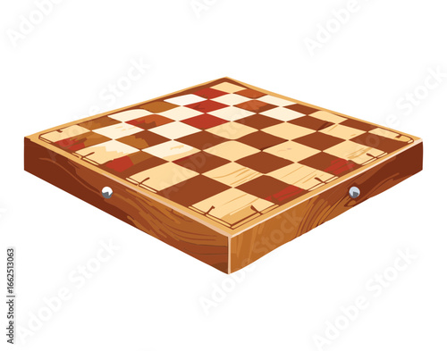 A detailed digital rendering of an empty wooden chessboard, representing the foundational setup for a game of wits and rivalry