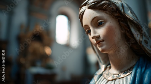 Close Up of a Serene Religious Statue in a Church