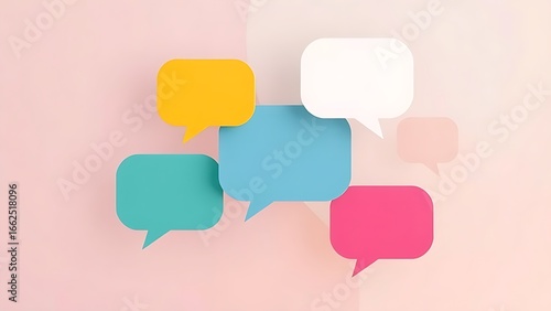 Minimalist speech bubbles floating on a gradient background, representing communication and ideas.