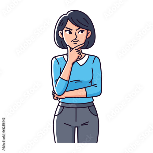 Focused Inquiry: A portrait of a woman deep in thought, with her hand gently placed on her chin, revealing a moment of contemplation and decision-making.
