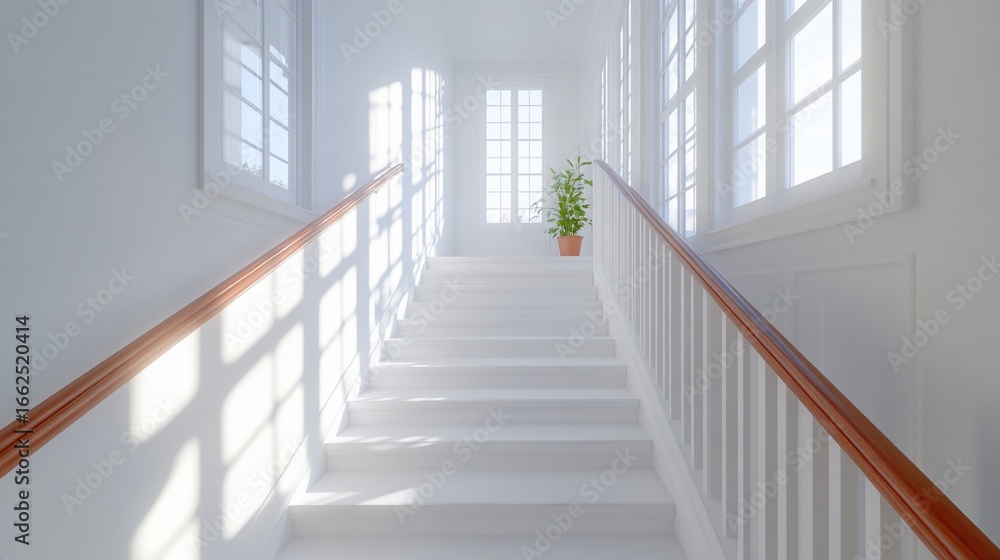 Fototapeta premium Sunlight-drenched white staircase