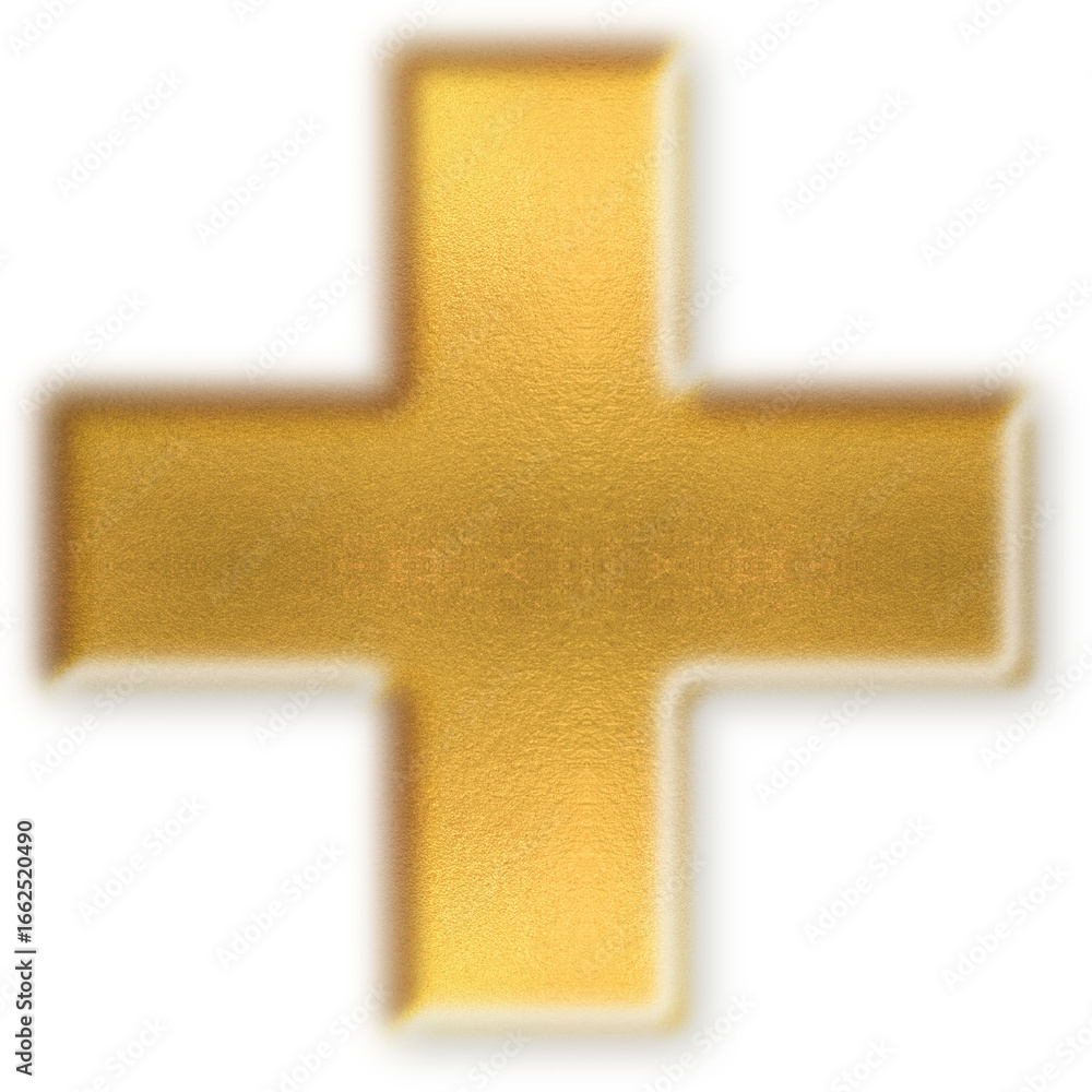 Obraz premium Golden Plus Abstract Shape – Metallic Cross Addition Symbol for Modern Decorative 3D Projects