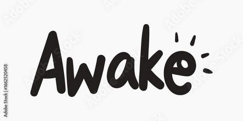 Awake word, black text & sun typography vector