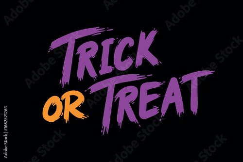 Trick or treat word, purple typography vector