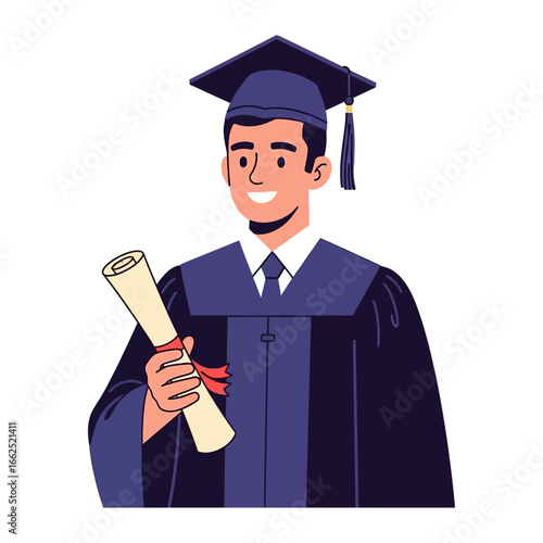 Academic Attire: A graduate stands proud in their academic attire, clutching a rolled diploma, symbolizing achievement and the culmination of dedicated studies. 