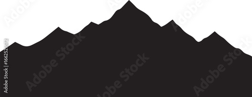 Jagged black mountain range silhouette with a prominent sharp central peak