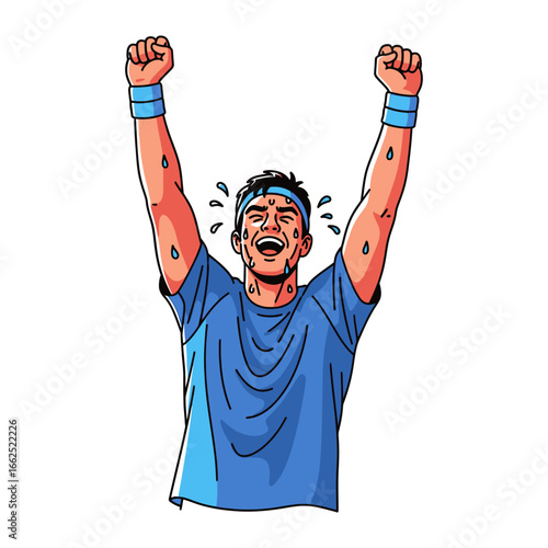 Victory in Victory: An illustrative depiction of a triumphant athlete, arms raised in jubilant celebration, symbolizing success, hard work, and the thrill of triumph. 